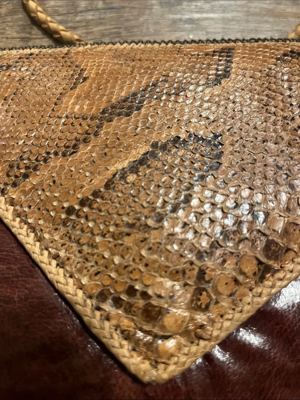 Women’s Brown and Tan Leather Shoulder Bag with Braided Strap